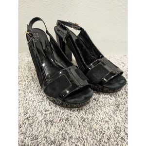 Tory Burch Jessa Genuine Leather Open Toe Slingback‎ Block High Heels Shoes 10.5